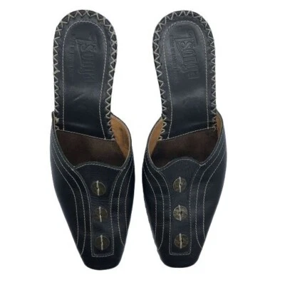 Tsonga Cuero Mula Slides Negro Mujer 38 Costuras 2" Tacón Hecho en Sudáfrica Foto 1 de 4