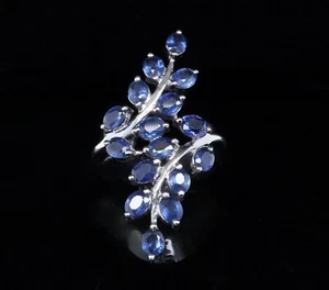 Vintage Ceylon Sapphire Set 14k White Gold Spray Cluster Ring sz M Val $3815 - Picture 1 of 9
