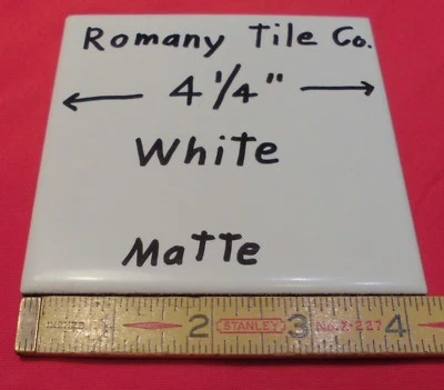 1 pc. Azulejo de cerámica mate vintage blanco: 4-1/4" de Romany Co. azulejos de arcilla roja Foto 1 de 4