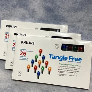 2+ Sets Phillips Tangle Free Colored 25 In/Outdoor Christmas Lights Cool Touch - Picture 1 of 7