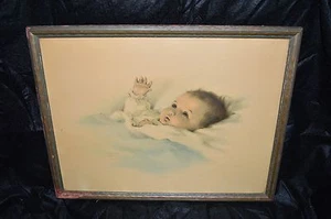VTG Bessie Pease Gutmann "Awakening" Baby Colored Lithograph Print Framed - Picture 1 of 5