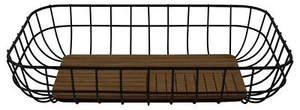 Korb Eckig Metall Schwarz Holzboden Aufbewahrungskorb Deko 37 x 21,5cm - Bild 1 von 4