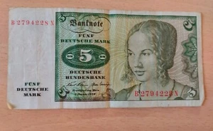 Deutschland - 5 DM Schein 2.Januar 1970 mit B 2794228 N Sehr selten - Bild 1 von 3