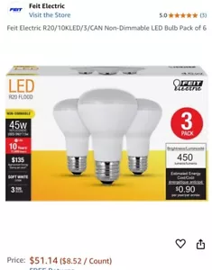 Feit Electric R20/10k LED /3/CAN Non-Dimmable LED Bulb Pack Of 3 - Picture 1 of 2