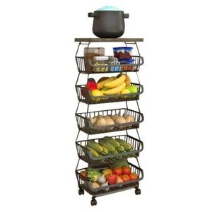Metal Wire Baskets With Wheels Kitchen Organizer 6 Tier Stackable Storage Contai - Picture 1 of 7