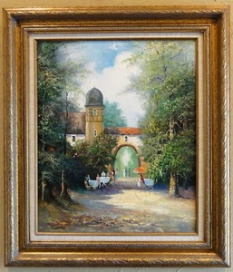 Pintura al óleo de bellas artes enmarcadas originales de Theo Rauscher - escena de pueblo alemán - Imagen 1 de 11