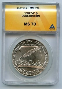๐ 1987 US Constitution Bicentennial Silver Dollar ANACS MS 70, Perfect - Picture 1 of 2