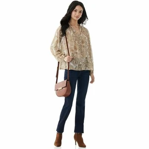 Scoop Women’s Lace Trim Blouse with Long Sleeves, Sand Tonal Paisley, XL (16-18) - Picture 1 of 5