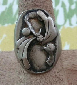 Vtg Handmade Southwest Abstract Sterling Silver Navajo Biker Ring Size 9.75~10g - Picture 1 of 11