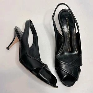 Gianvito Rossi Black Leather Open Toe Slingback Sandal Heels 36/6 - Picture 1 of 9