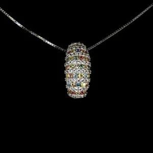 925 Sterling Collana Argento Zaffiro Rotondo Taglio Diamante Topazio Gemma - Foto 1 di 13