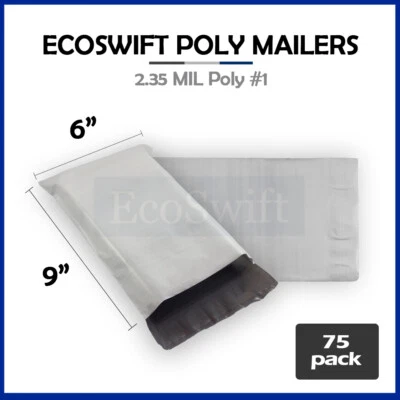 75 6x9 ECOSWIFT WHITE POLY MAILERS SHIPPING ENVELOPES BAGS 2.35 MIL 6 x 9