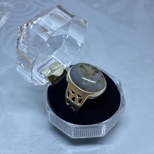 Anillo Aqeeq yemení de plata de ley 925 ágata natural عقيق مصور para hombre - Imagen 1 de 7