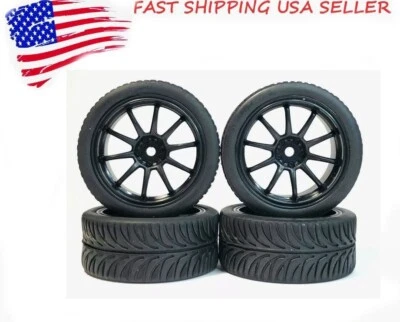 4pcs 1/10 on road Rubber Tires &12mm hex Wheels Rims Set For RC Car Touring 1:10 - Image 1 of 4