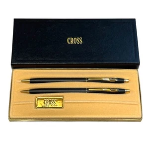 Vintage Cross Classic Schwarz Kugelschreiber und Bleistift Set #2501 mit Box - Chilton Logo - Bild 1 von 2
