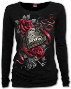 Spiral Direct New Release HEART LOCKET Long Sleeve Viscose,Gothic Roses/Goth/Top - Picture 1 of 2