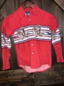 Camicia Vintage Wrangler Western Cowboy Rosso Perla Bottoni Gioventù M Rodeo Azteco �� - Foto 1 di 6