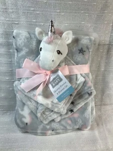 Hudson Baby Gray Unicorn Fleece Blanket & Lovey Set 2-Piece NEW 30"×36" NWT - Picture 1 of 12