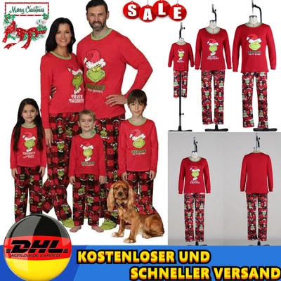 Weihnachts Grinch Nachtwäsche Damen/Herren Xmas Familie Pyjama Schlafanzug Set - Bild 1 von 4