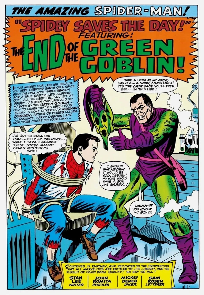 Mini lienzo de portada de cómic Spidey Green Goblin Spider-Man bellas artes  Foto 1 de 1