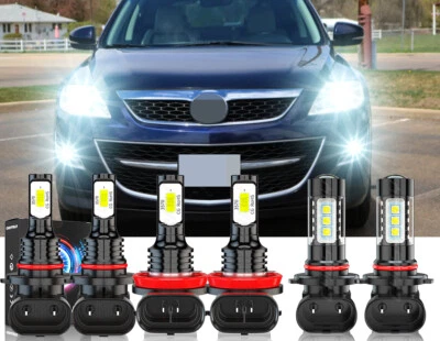Combo de 6 faros LED de haz alto bajo kit de bombillas antiniebla para Mazda CX-9 2007-2012 Foto 1 de 4