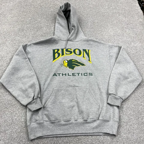 North Dakota State Bison Hoodie Men Large Gray Hooded Sweatshirt Sweater NDSU Cover
