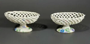 Miniatur Offen Gewebt Deutsch Porzellan Fuß Körbe Schmuck Geschirr 2 - Bild 1 von 6