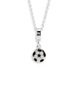Collana con ciondolo pallone da calcio in argento 925 bianco e nero nuova - S-449BLK - Foto 1 di 1