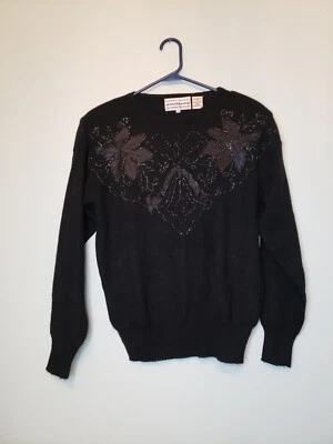 Suéter Westbound para Mujer S Manga Larga Pullover Floral Lentejuelas Negro Cuello Redondo Foto 1 de 4
