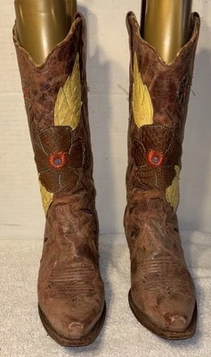 Corral Womens Brown Cognac Daisy Overlay A2048 Snip Toe Cowgirl Boots Size 8.5 M - Image 1 of 4