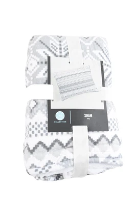 Martha Stewart Fair Isle Franela King Shams Nuevo Blanco Gris Acolchado Foto 1 de 4