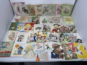 41 VTG 1940s-50s HOLIDAY GREETING CARDS LOT Christmas Birthday Wedding Die Cut - Picture 1 of 19