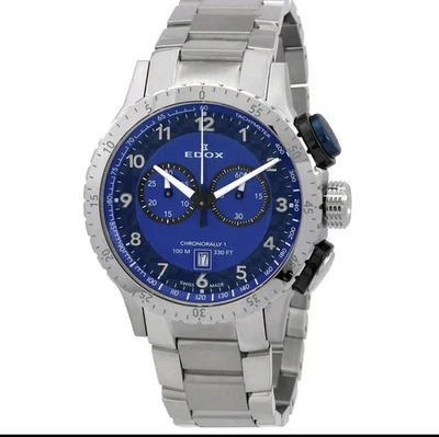 Edox Chronorally 1 Chronograph Mens Blue 46mm Swiss Quartz With Box And Papers - Image 1 of 4