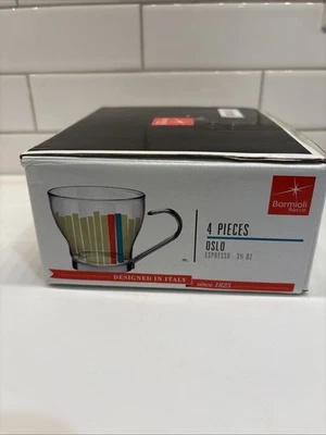 Nuevo juego de 4 vasos de café espresso Bormioli Rocco Verdi con asas de metal 3,5 oz en caja Foto 1 de 4