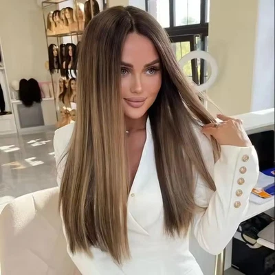 Парики Ombre из каштана от коричневого до темного блондинки с подсветкой 100% человеческие волосы кружевные спереди - Изображение 1 из 4