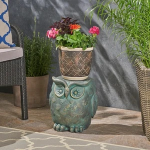 Owl Garden Stool – Rustic Turquoise Stone Accent Table for Patio or Plants - Picture 1 of 13