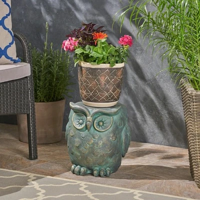 Owl Garden Stool – Rustic Turquoise Stone Accent Table for Patio or Plants - Image 1 of 4