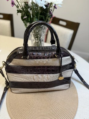 Bolsa satchel de couro BRAHMIN Hudson MARROM/BEGE - Imagem 1 de 4