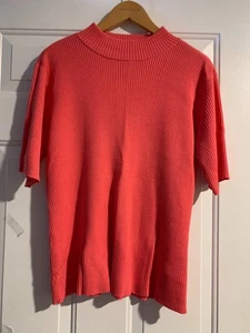 Carolyn Taylor For By Design Essentials Short Sleeve Cotton Red Sweater Size L - Picture 1 of 6