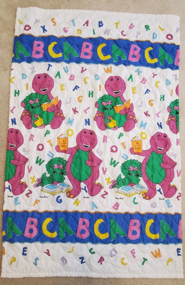 Vintage Barney ABC Baby Bop Blanket the Bibb Company USA Toddler Bed Crib Quilt - Image 1 of 4