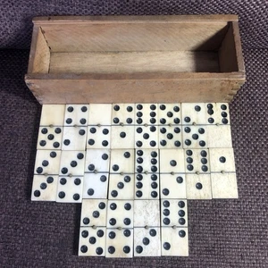 Antique dominoes bone ebony 20 Piece Set With Box. Missing Lid - Picture 1 of 10