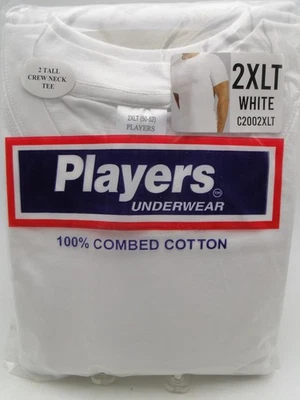 2 Tall Mens White Cotton Players Crew-Neck Tee Shirts 2XLT 50-52in - Image 1 of 2