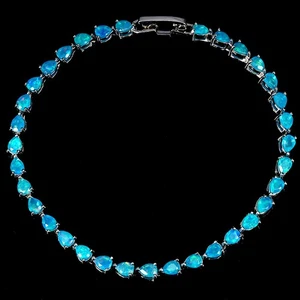 925 Sterling Silver Bracelet Pear Blue Opal 4x3mm Natural Gemstone Jewelry 7.5 - Picture 1 of 13