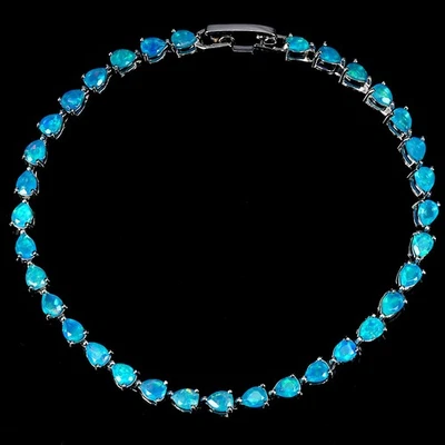 925 Sterling Silver Bracelet Pear Blue Opal 4x3mm Natural Gemstone Jewelry 7.5 - Image 1 of 4