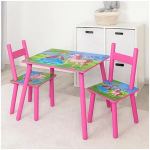 Kindertischgruppe mit Einhorn-Motiv Tisch und 2 Stühle Kinderzimmer Kindertisch - Bild 1 von 2