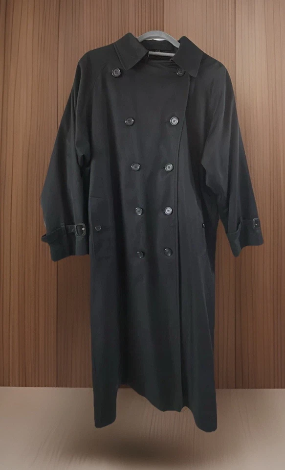 Gabardina vintage Burberry London para mujer 12L negra forro de lana a cuadros Nova Foto 1 de 4