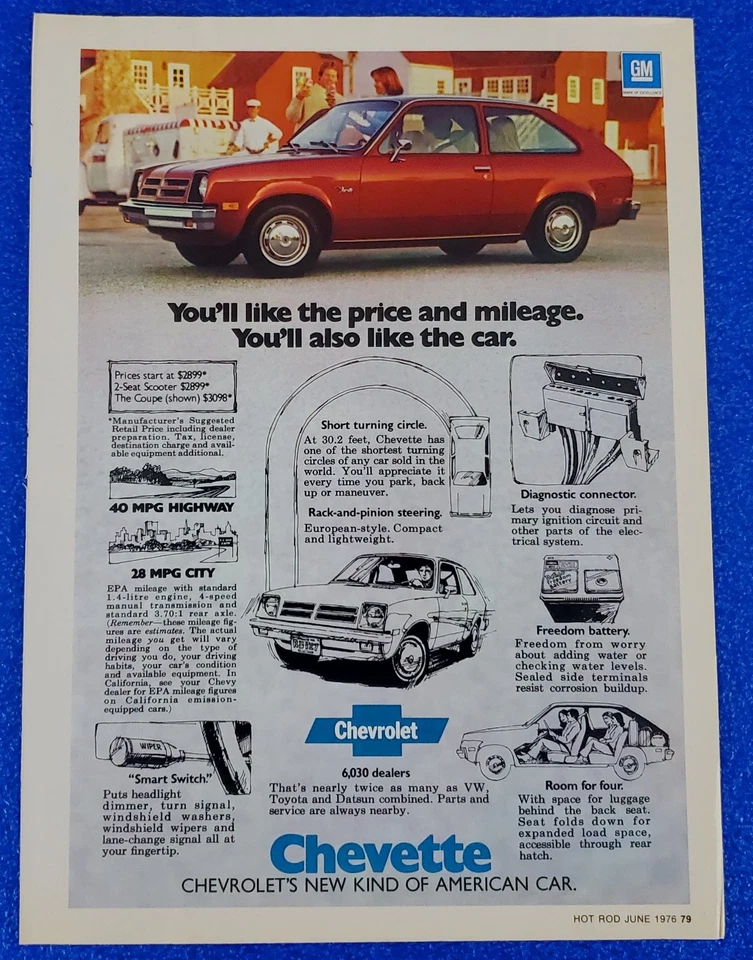1976 CHEVROLET VETTE (CHEVETTE) ORIGINAL CLASSIC PRINT AD (CHEVY SECRET HOT ROD) - Image 1 of 1