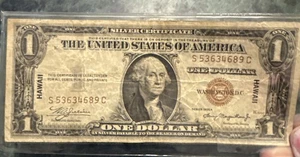 1935-A $1 US HAWAII Overprint Emergency Issue Small Size Over Silver Certificate - Picture 1 of 3