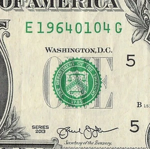 JAN 04 1964 Birthday Fancy Serial Number Date Note One Dollar Bill 01 04 1964 - Picture 1 of 11