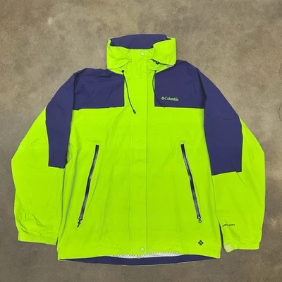 Columbia Windbreaker Jacket Mens L Omni-Dry Neon Green Purple Water Resistant - Image 1 of 4